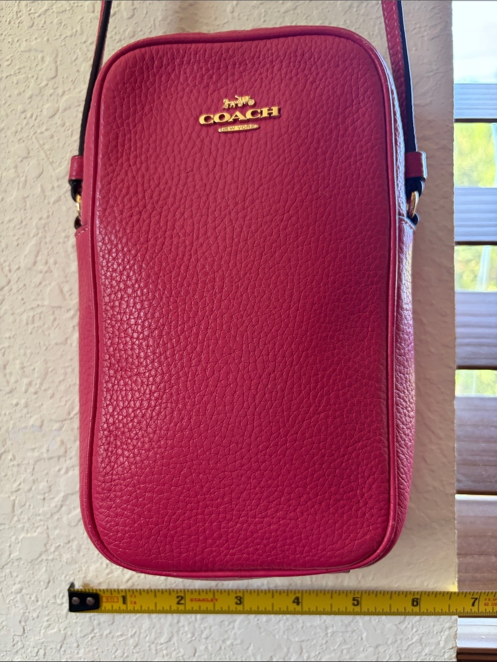 Coach Pebbled Leather Phone Crossbody - Pink with Gold Logo - Picture 4 of 14